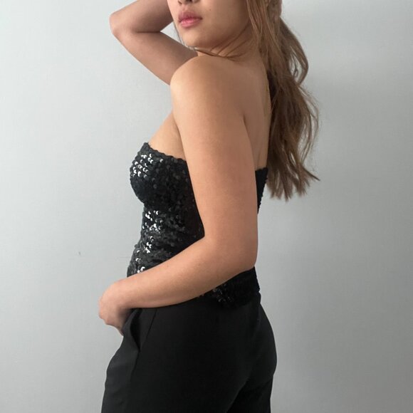 Vintage Black Sequinned Peplum Tube Party Top – Perfect for Holidays & Night Out - Picture 5 of 9